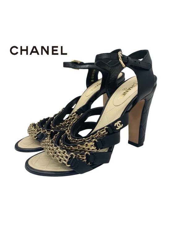Chanel Shoes - ★SOLD★ Chanel Sandals Shoes Leather Black Gold Coco Mark Chain Strap